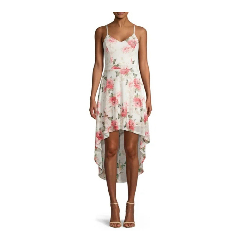 No Boundaries Lace Bck flowePrint Dress Sz L Midilong V neckline Sheath silhouet